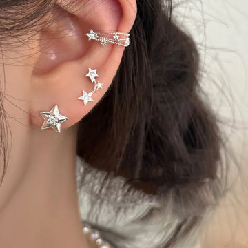 DAIIIBABYYY  -  1Pcs Punk Metal Star Ear Cuff Clip Earrings Non-Piercing Bone Pentagram Earring Fake Cartilage Ear for Women Fashion Jewelry